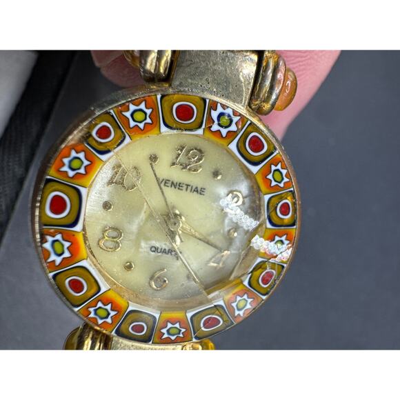 Ladies Venetiae Art Glass Millefiori Glass Gold Tone Tortoise Shell Bangle Band